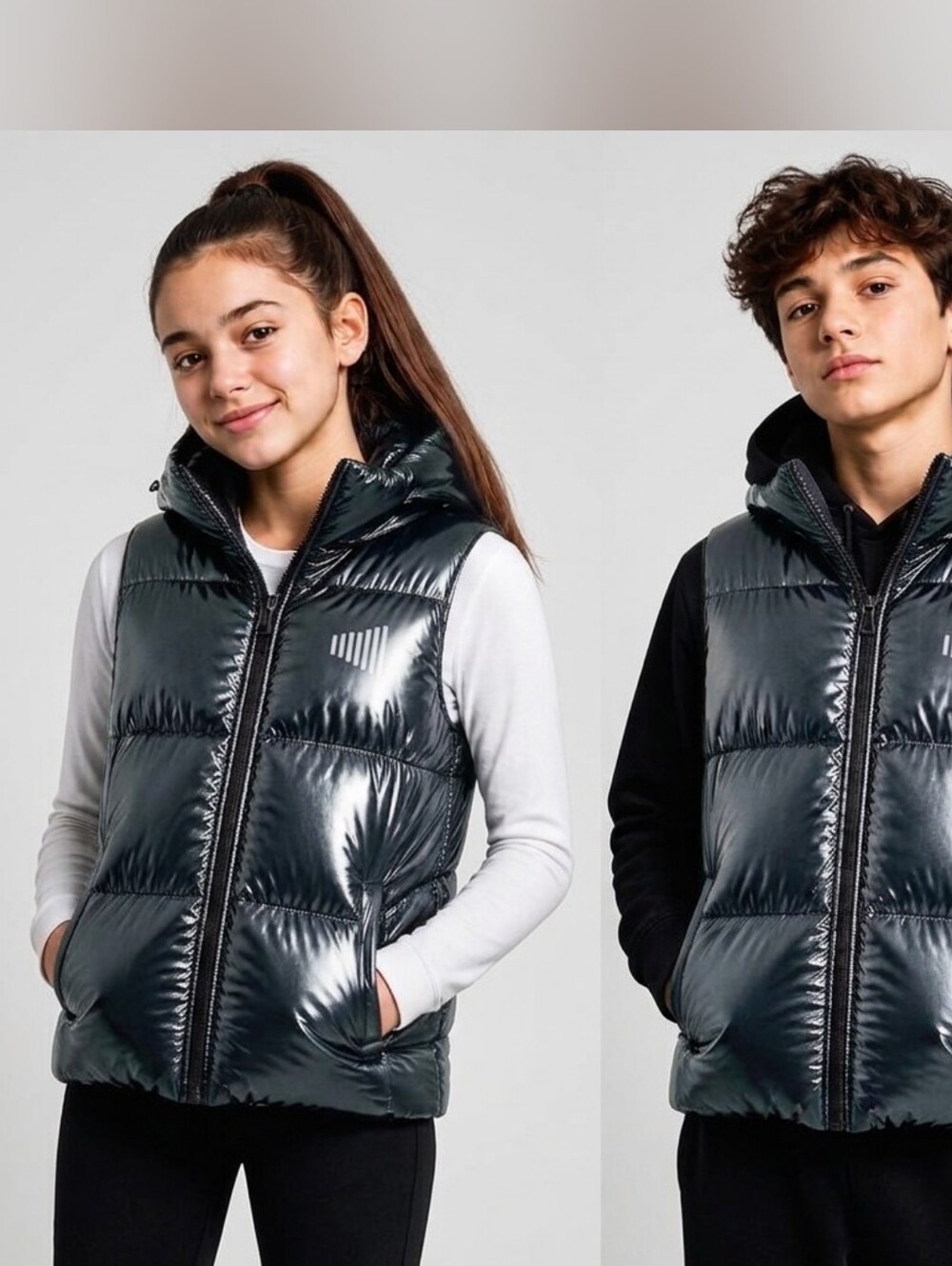 NWT ALL IN SWEATS Shiny Charcoal Puffer Metallic Vest Youth 14/16 Unisex Girl